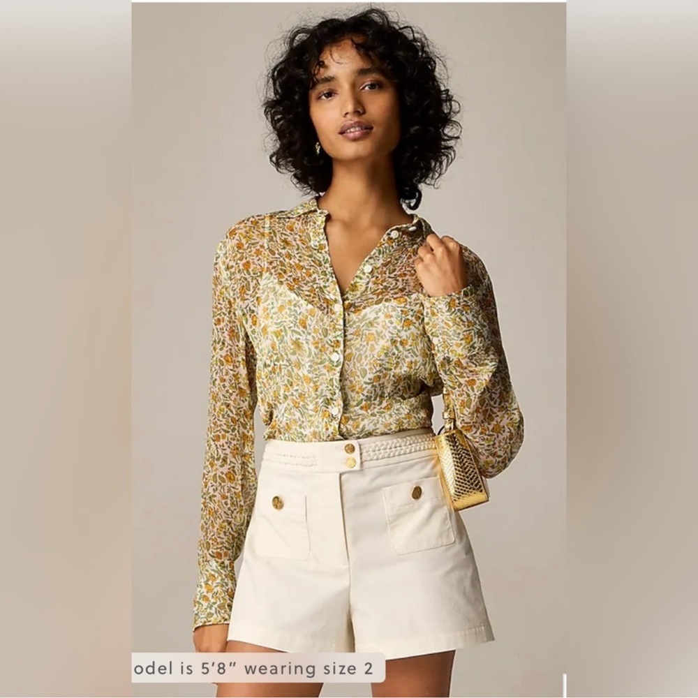 NWT J. CREW CRINKLE CHIFFON SHIRT IN FLORAL VINES. REMOVABLE CAMI INCLUDED. 6